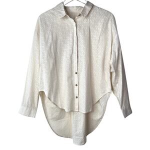 Voloshin Button Front Hi Lo Long Sleeve Top Cream 100% Cotton LARGE NEW